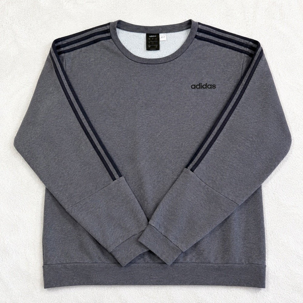 Adidas Essentials 3-Stripes Crewneck Sweatshirt Unisex Large Grey Pullover